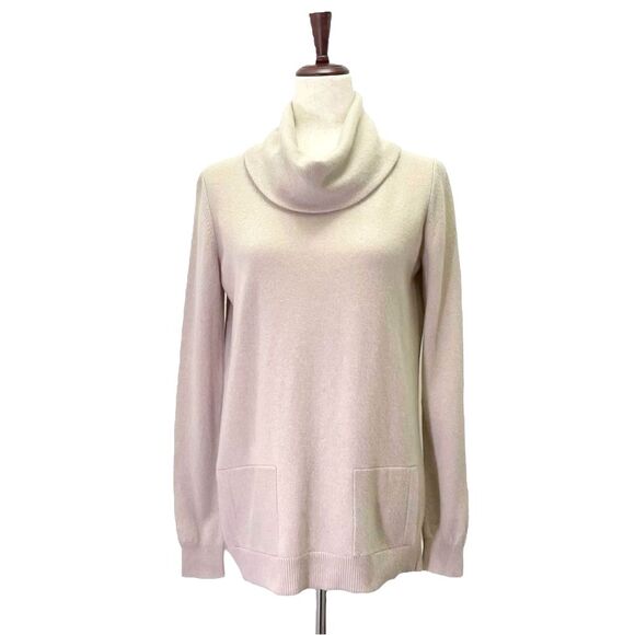 Theory Royal Cashmere Cowl Neck Sweater Light Tan Jumper Turtleneck Size Small - Picture 2 of 15